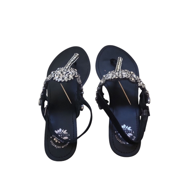 Yellow Box Women's Black P-Vallen Embellished Thong Sandals - Picture 3 of 7
